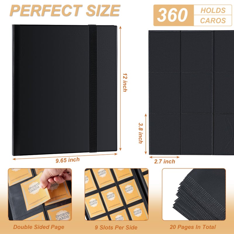 BOOMIBOO Card Binder 9 Pocket Storage 360 Card Binder Trading Card Binder Senior and Sturdy Side-Loading Album Intended For YuGiOh MTG  TCG Game Cards & Baseball Card Binde (Black) - Image 2